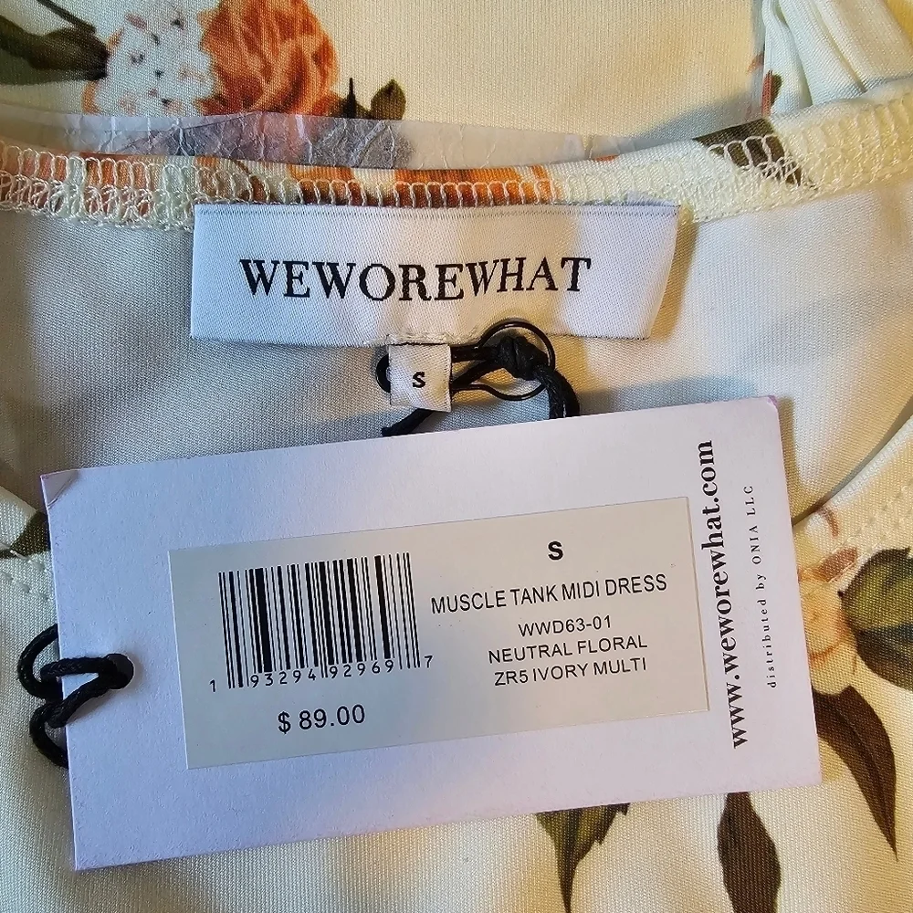 WeWoreWhat MUSCLE TANK MIDI DRESS NEUTRAL FLORAL IVORY MULTI, Size Small